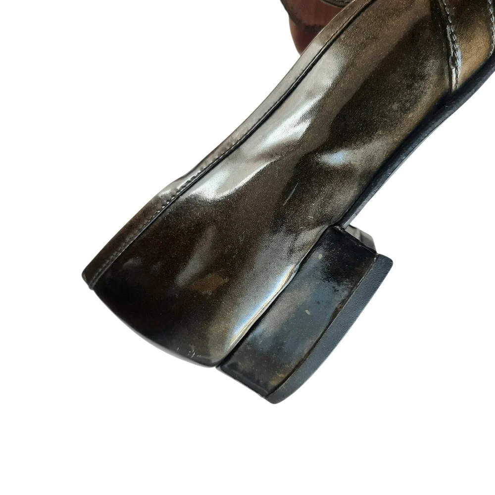 Vintage Y2K PRADA Patent Leather Square Toe Classic Loafers Sz 9.5/40 Dk Olive - Picture 8 of 10